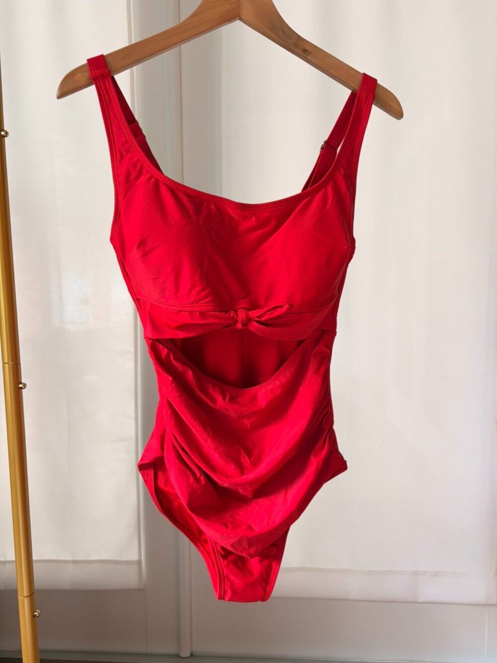 Eomenie Red Cutout Tie Knot Tummy Control One Piece Swimsuit M NWT